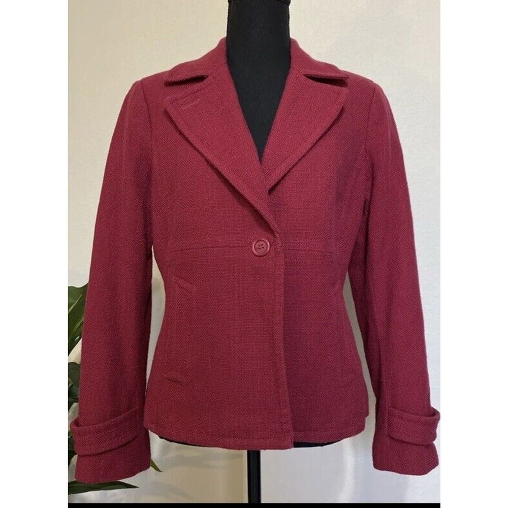 Talbots Sz 10 Blazer Red Tweed BOne Button Cotton Classic Office Career Magenta